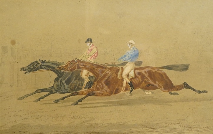 John Frederick Herring Snr. (1795-1865), Horse racing scene, signed, 207PK stencil verso, watercolour, 15.5 x 23cm